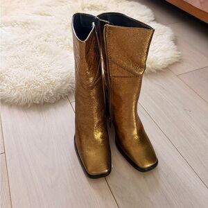 Franco Sarto Metallic Gold Mid-Calf Heeled Boots
